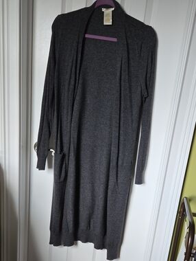 Matty M Long Open-Front Cardigan in Dark Gray